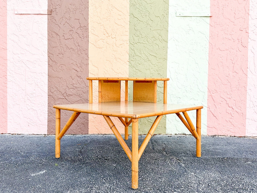 Old Florida Two Tier Rattan Corner Table