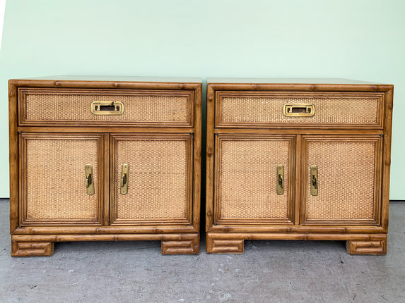 Faux Bamboo and Seagrass Nightstands