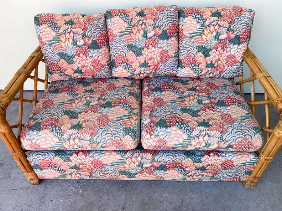 Upholstered Rattan Loveseat
