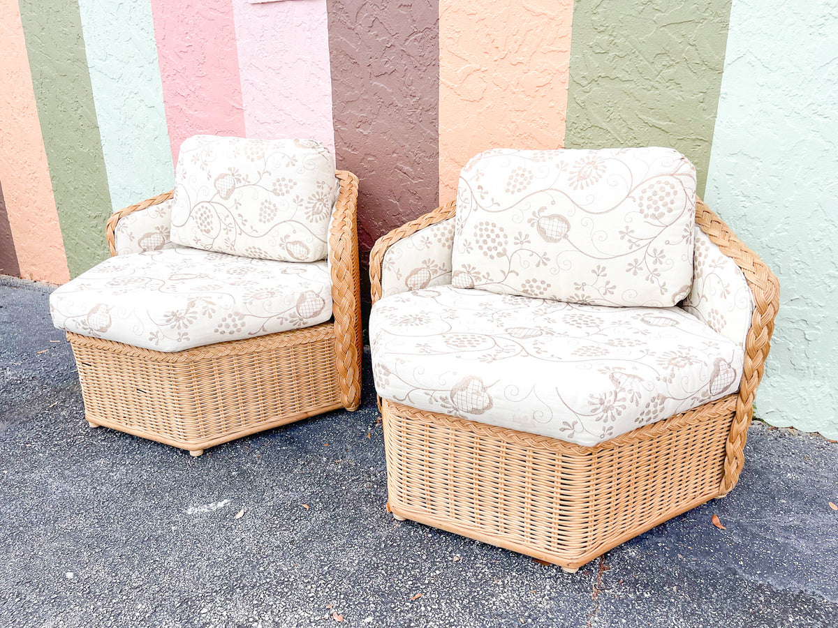 Pair of Braided Rattan Hex Chairs
