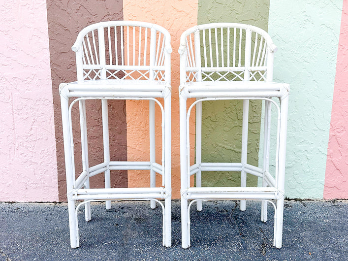 Pair of Brighton Style Rattan Bar Stools