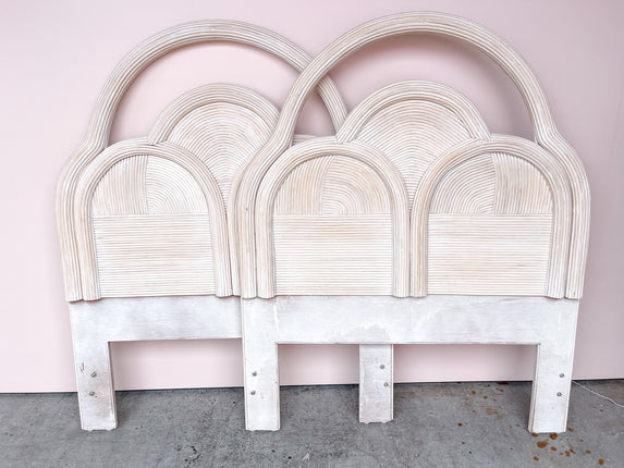 Pair of Arched Split Reed Rattan Twin Headboards