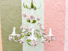 Porcelain Pink Rose Tole Chandelier