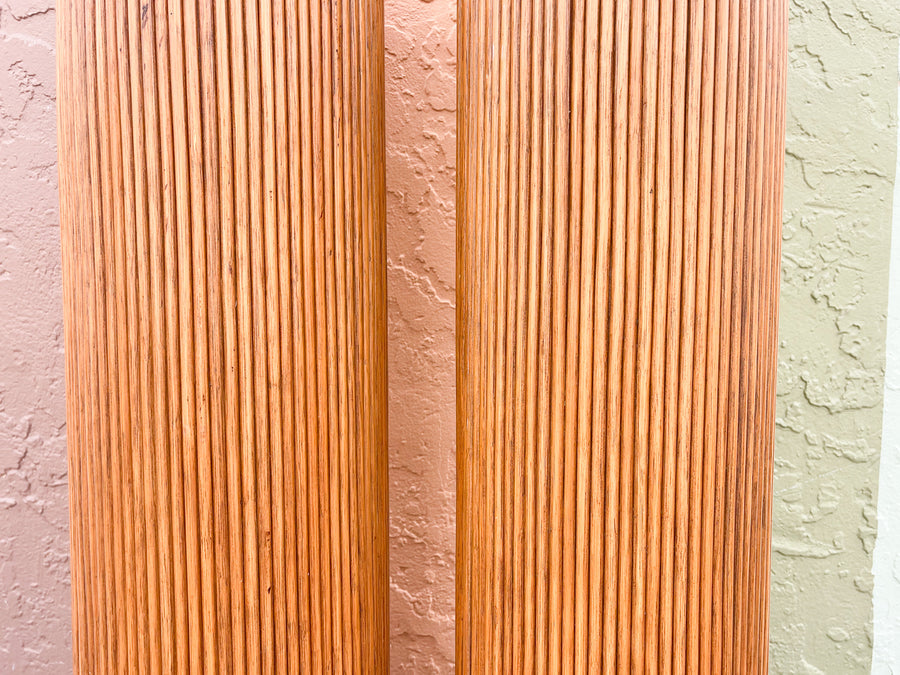 Pair of Pencil Reed Rattan Pedestals