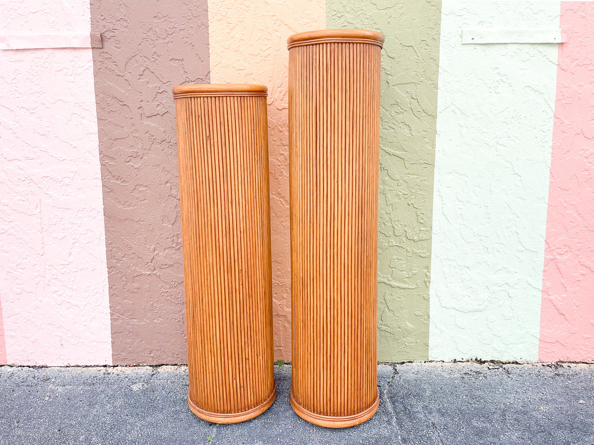 Pair of Pencil Reed Rattan Pedestals
