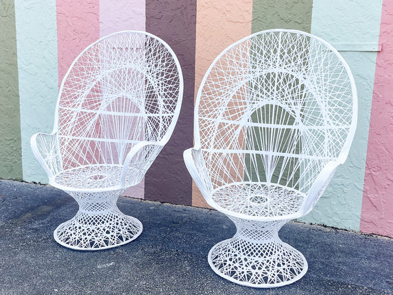 Pair of Chic White Webspun Peacock Chairs