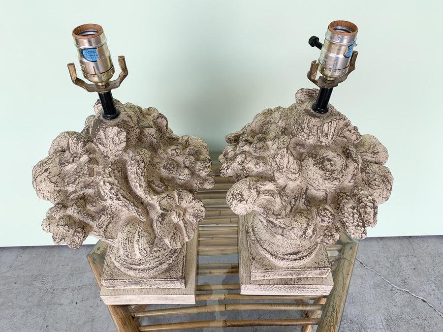 Pair of Carved Topiary Fruit Lamps