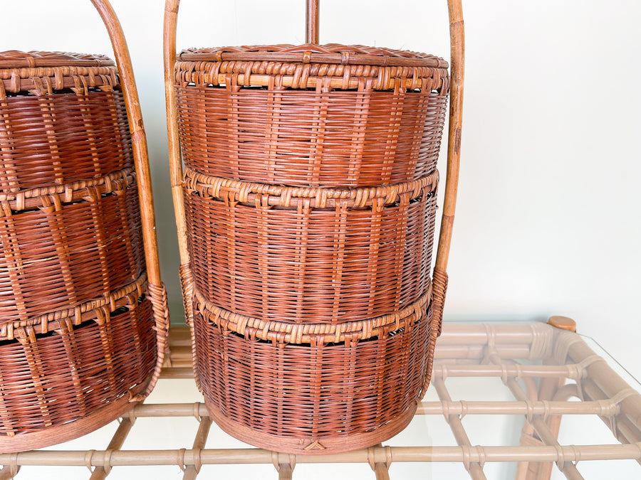 Pair of Rattan Basket Lamps