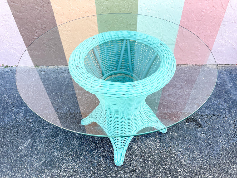 Twisted Turquoise Rattan Breakfast Set