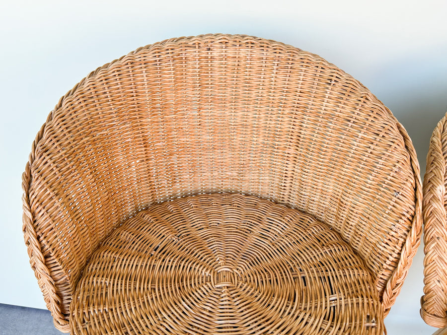 Pair of Braided Rattan and Wicker Bar Stools