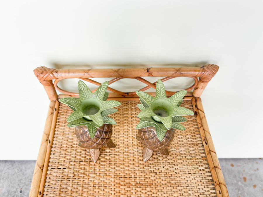 Pair of Petite Brass Pineapple Candlesticks