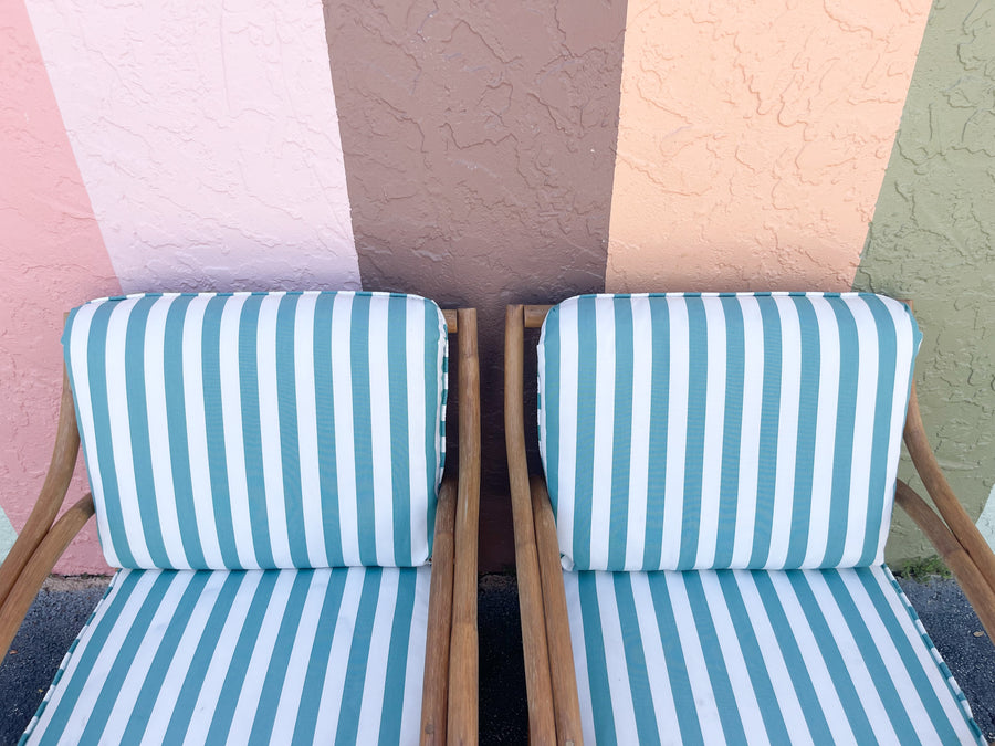 Pair of Sweet Striped Rattan Lounge Chairs