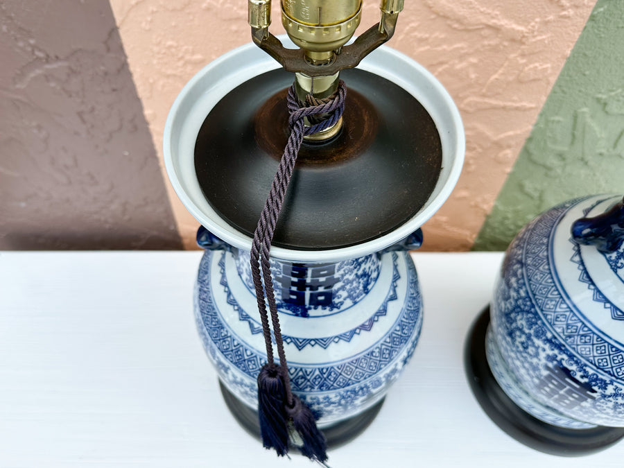 Pair of Blue and White Chinoiserie Lamps