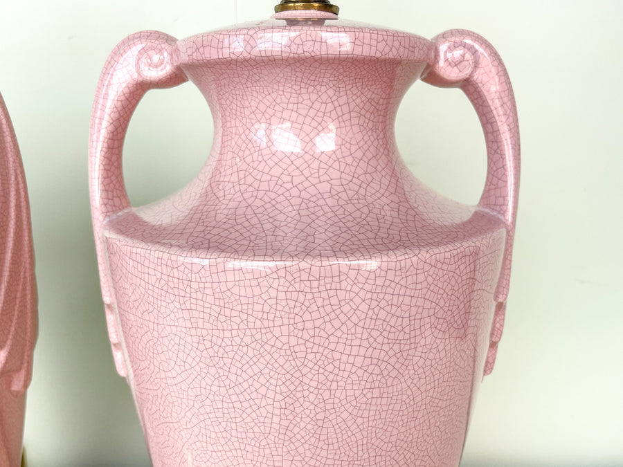 Pair of Pink Chic Crackle Lamps