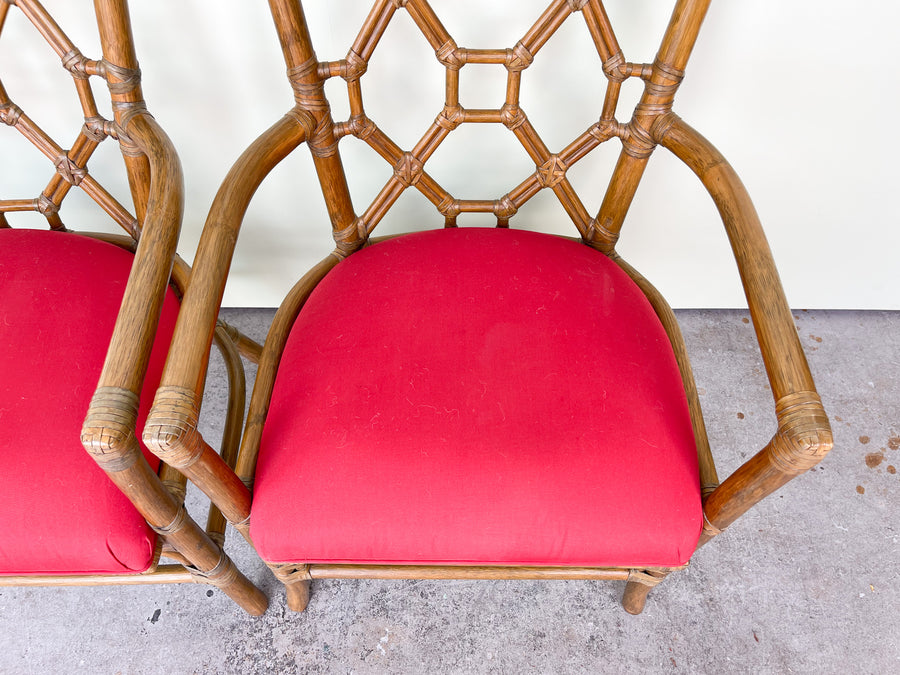 Pair of Rattan Fretwork Arm Chairs