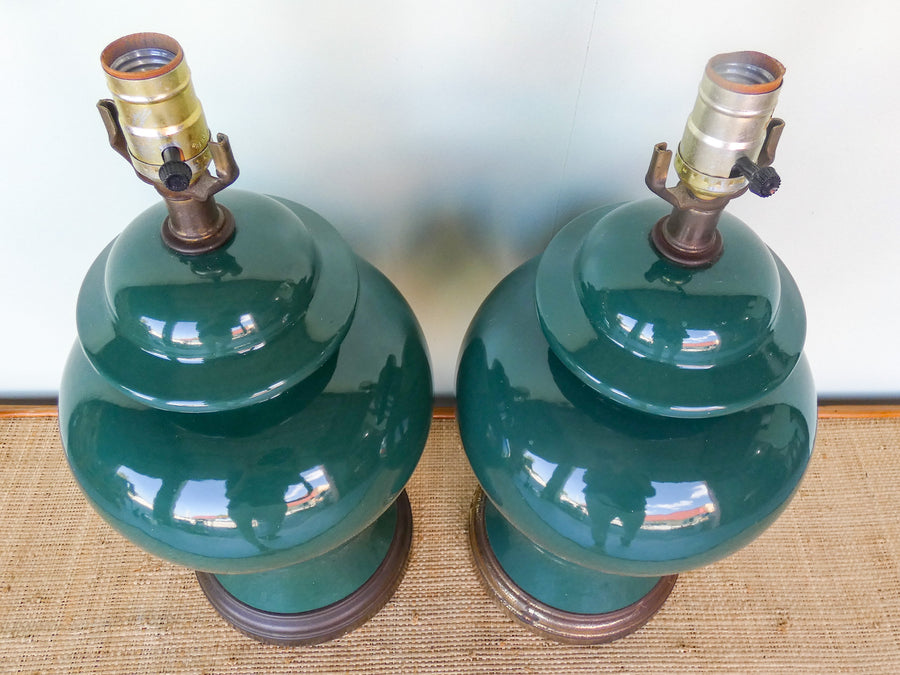 Pair of Forest Green Ginger Jar Lamps