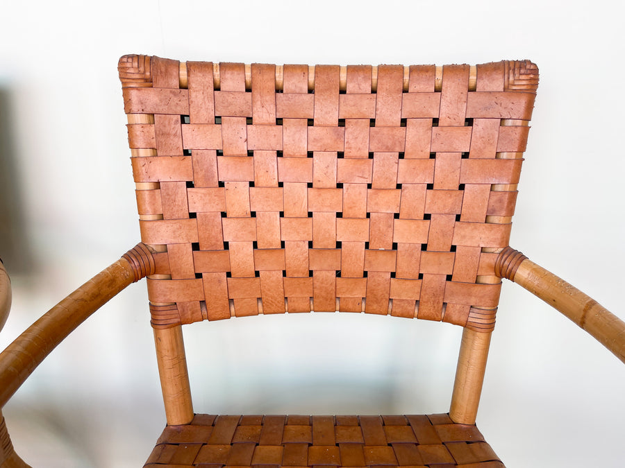 Pair of Leather and Rattan Arm Chairs