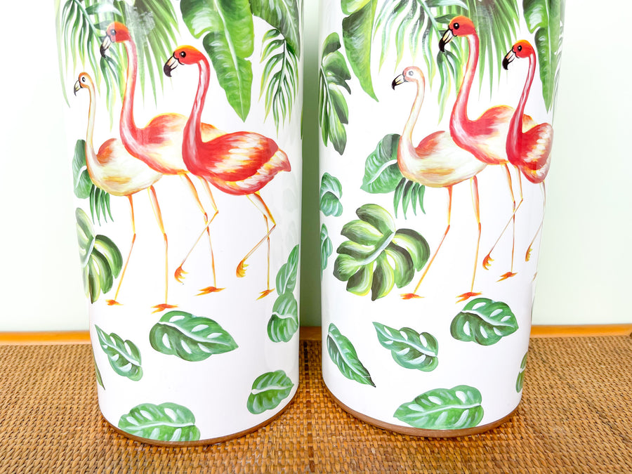 Pair of Large Flamingo Ginger Jars