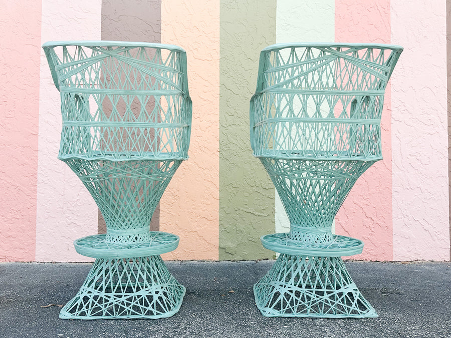 Pair of Seafoam Webspun Bar Stools