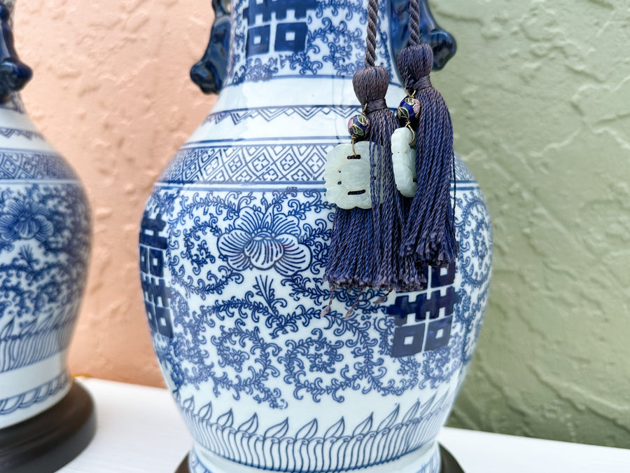 Pair of Blue and White Chinoiserie Lamps