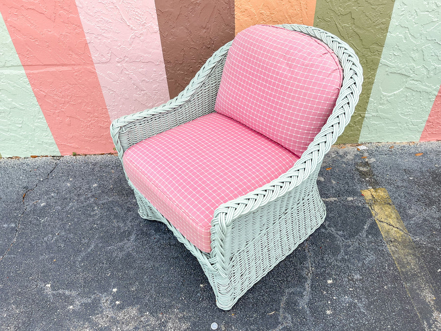 Pair of Preppy Braided Rattan Lounge Chairs