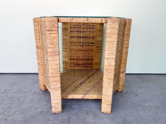 Island Style Rattan Wrapped Hexagon End Table