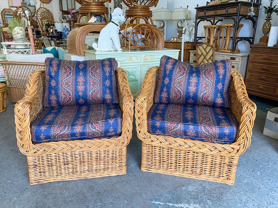 Pair of Wicker Works Rattan Lounge Chairs