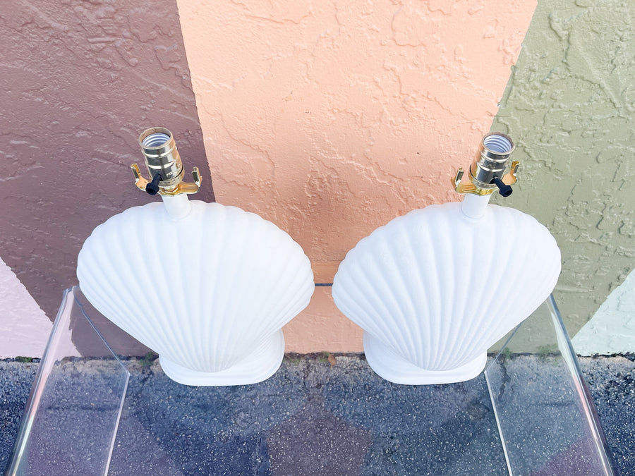 Pair of Plaster Clam Shell Lamps