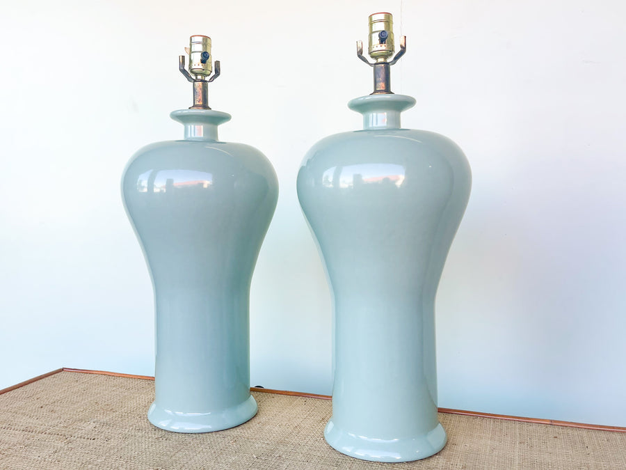 Pair of Seafoam Ceramic Lamps