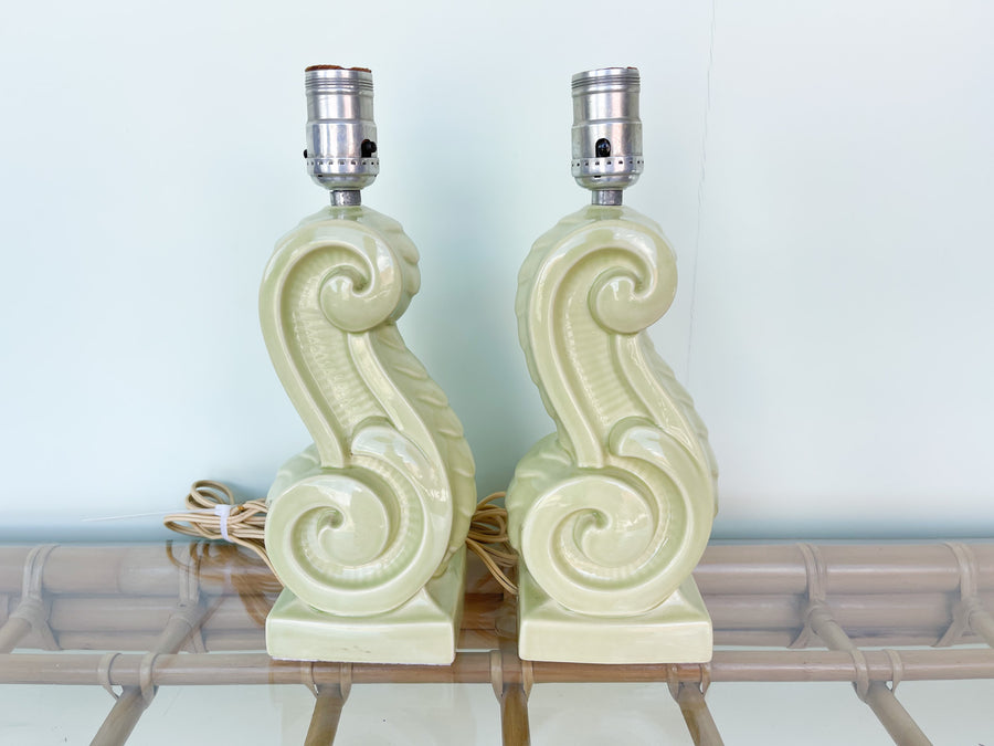 Pair of Petite Key Lime Art Deco Lamps