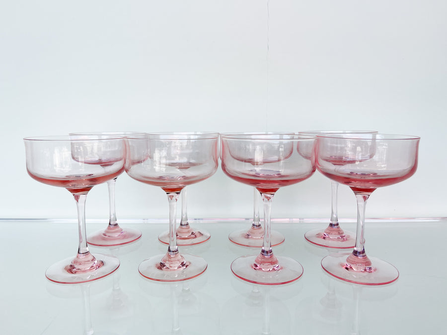 Set of Eight Pink Chic Champagne Coups