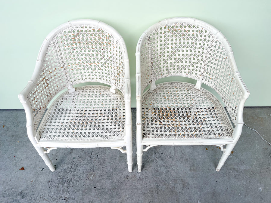 Pair of Faux Bamboo and Cane Barrel Chairs