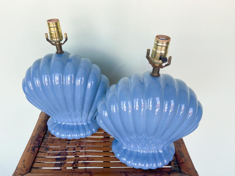 Pair of Cornflower Blue Shell Lamps