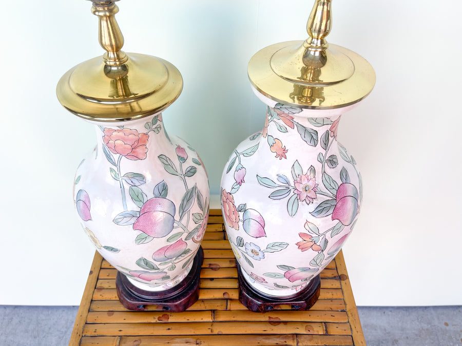 Pair of Peachy Floral Lamps