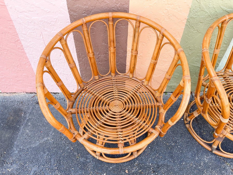 Pair of Cute Rattan Swivel Chairs