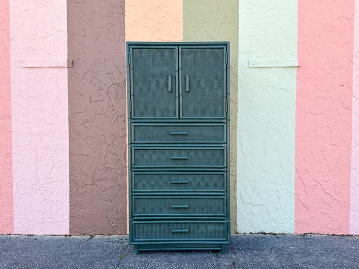 Petite Caribbean Blue Rattan Cabinet