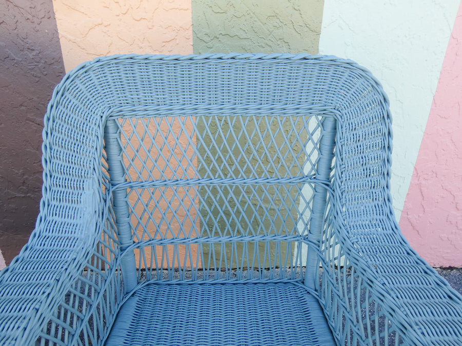 Pair of Cornflower Blue Braided Wicker Chairs