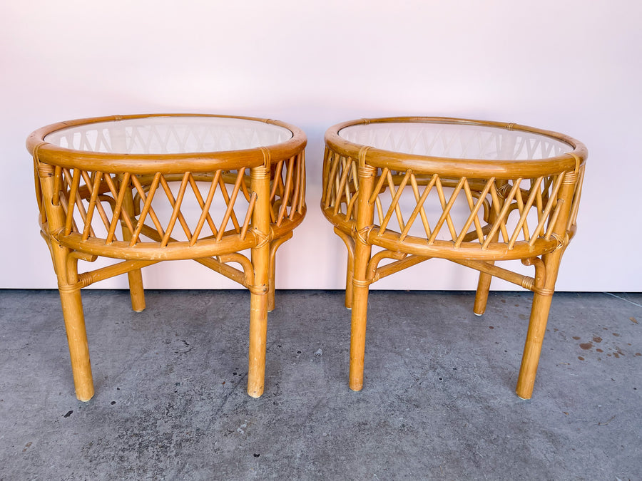Pair of Ficks Reed Rattan Side Tables