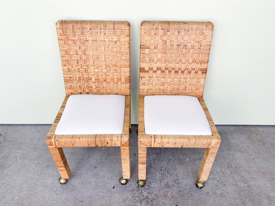 Pair of Rattan Side Chairs on Casters