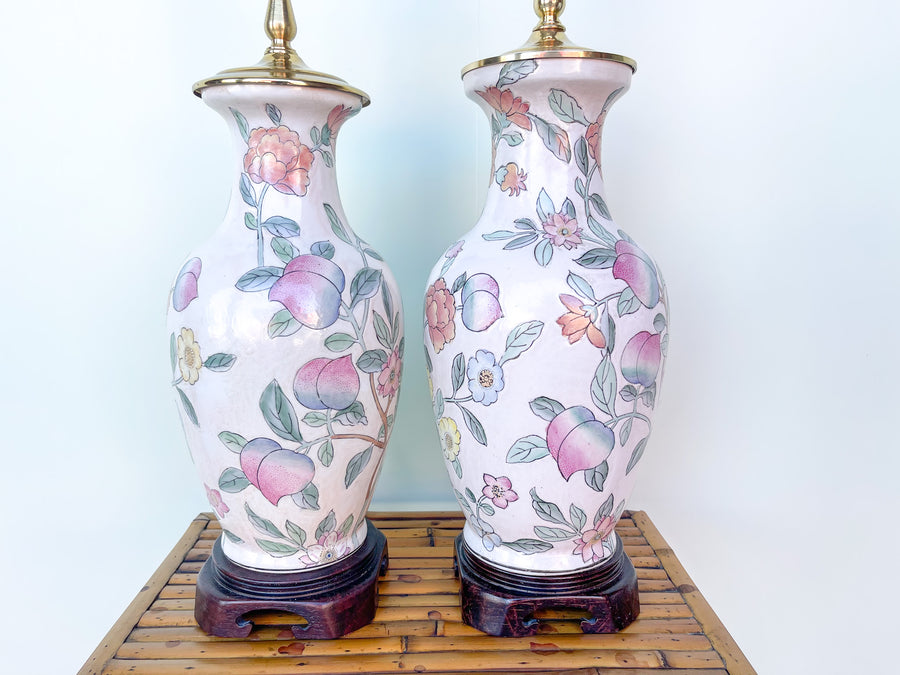Pair of Peachy Floral Lamps