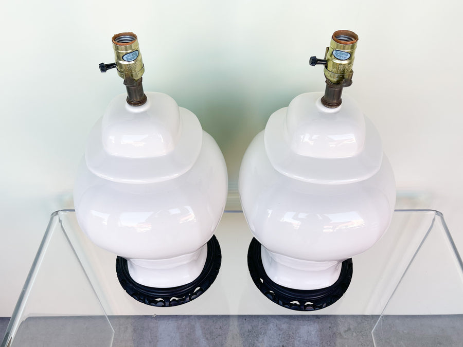Pair of White Ginger Jar Lamps