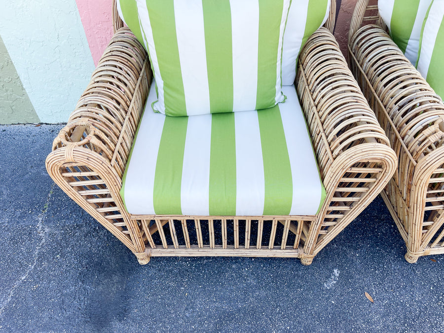 Pair of Chic Stick Wicker Lounge Chairs