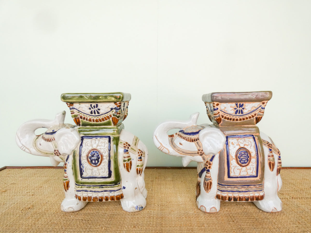 Pair of Ceramic Elephant Cachepots