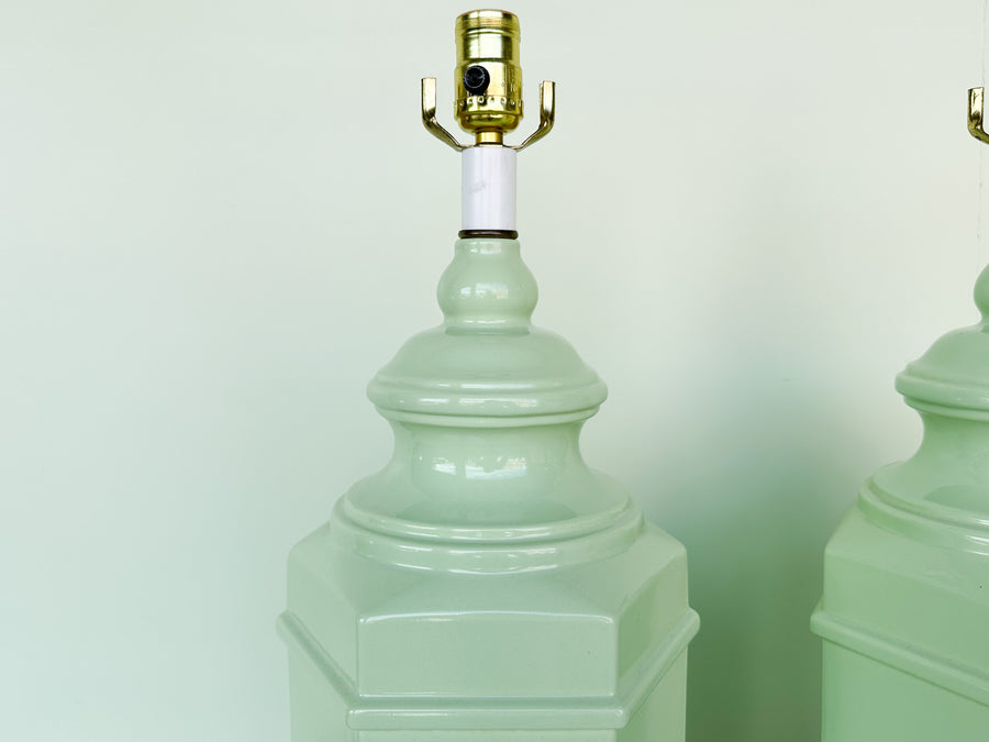 Pair of Ceramic Celadon Lamps