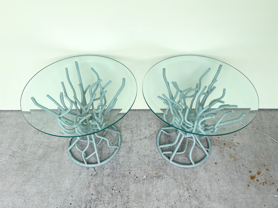 Pair of Faux Coral Iron Side Tables
