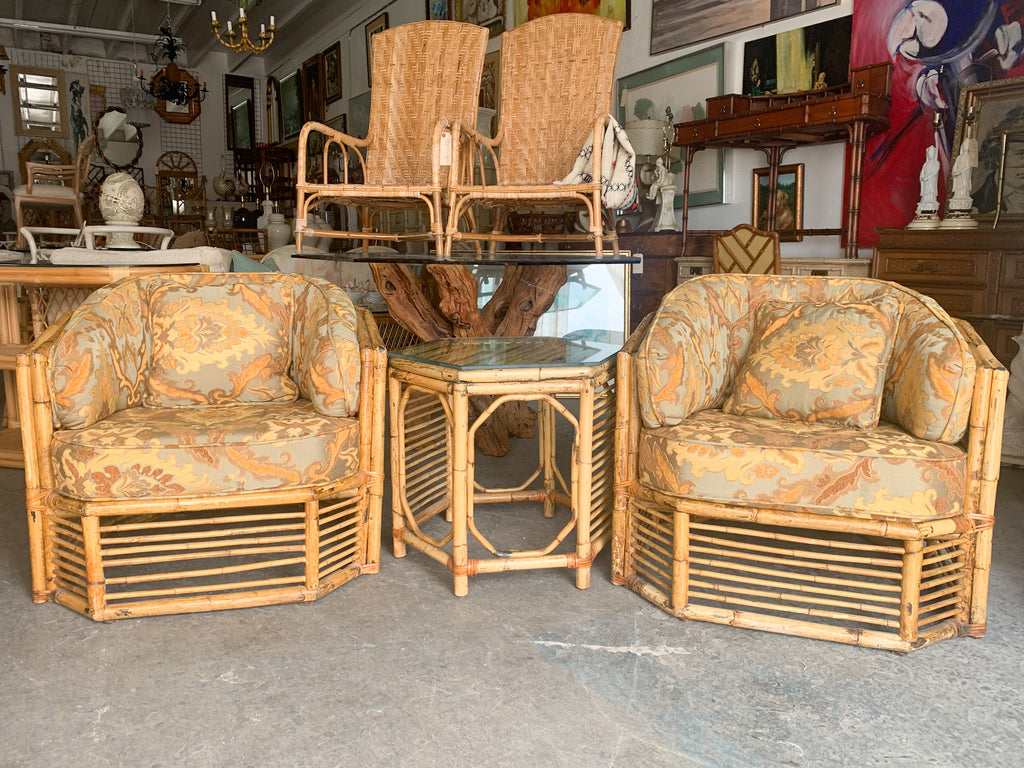 Pair of Islandy Bamboo Chairs and End Table