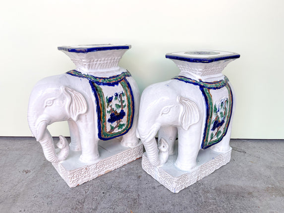 Pair of Terracotta Glazed Elephant Garden Seat