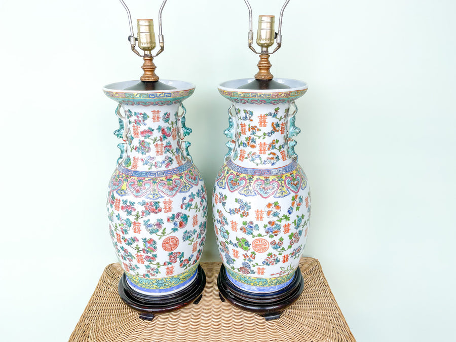 Pair of Colorful Asian Inspired Lamps