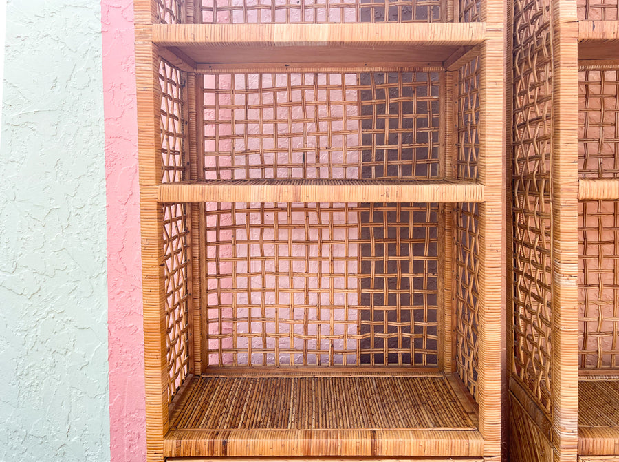 Pair of Coastal Chic Pencil Reed Etageres