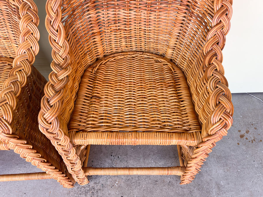 Pair of Braided Rattan Bar Stools